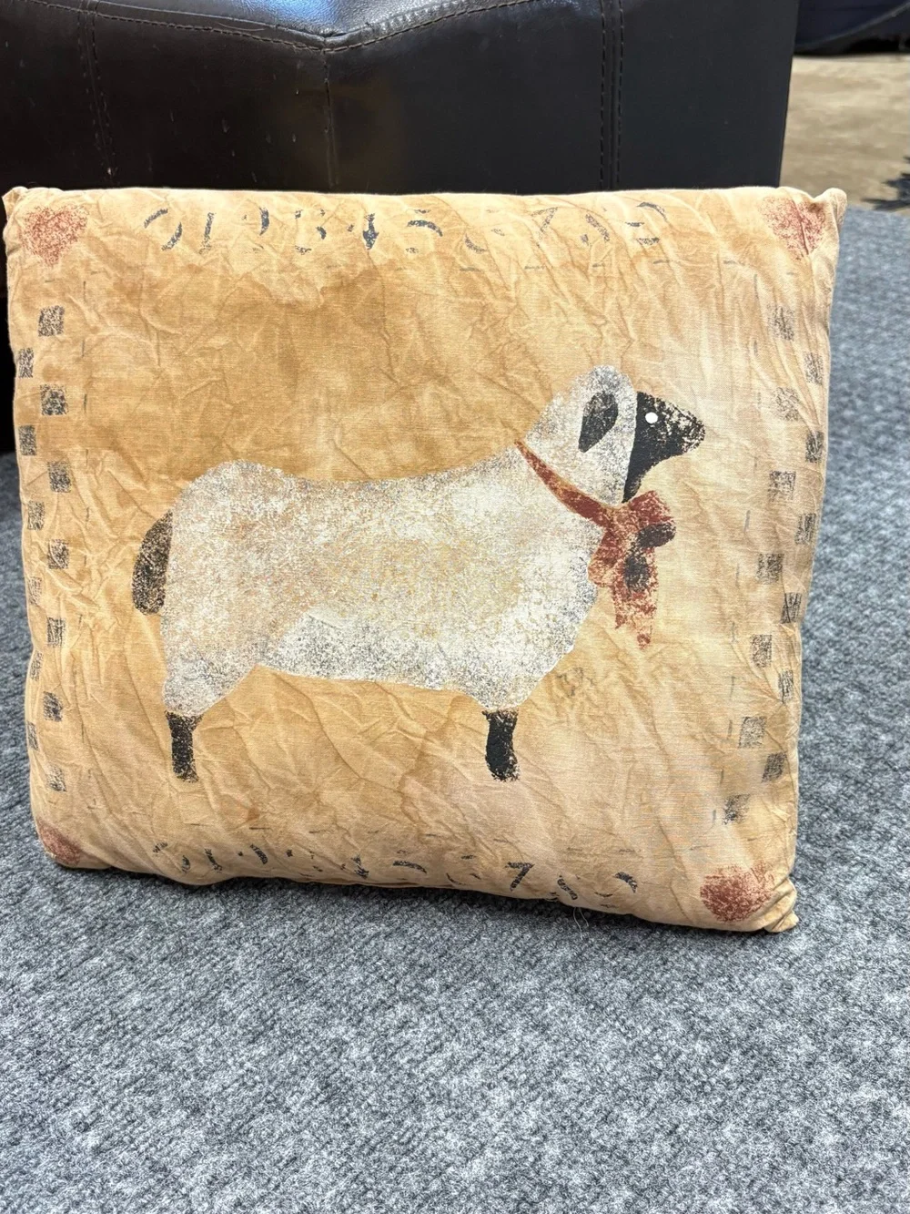 Tan Sheep Motif Accent Pillow with Rustic Charm